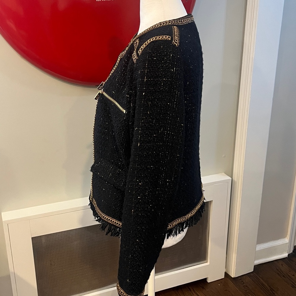 Juicy Couture Black Label Black/Gold & Metallic Tweed ‘Chanel’ Crop Jacket, L - Picture 5 of 13